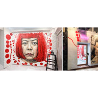 草間彌生さんの壁画が外苑前に。空へ向かう赤い水玉