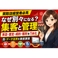 【買取店経営者必見】買取店の集客と管理はなぜ別々になる？来店・査定・成約・粗利を1本でつなぐ買取店のデータ活用。集客ツールと管理システムの分断が生む機会損失と、買取店が施策の効果を粗利まで追跡する方法