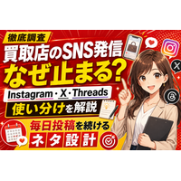 【徹底調査】買取店のSNS発信はなぜ止まるのか。Instagram・X・Threadsの使い分けと、買取店が毎日投稿を続けるためのネタ設計──SNS運用が続かない構造的な原因・媒体別の向き不向き