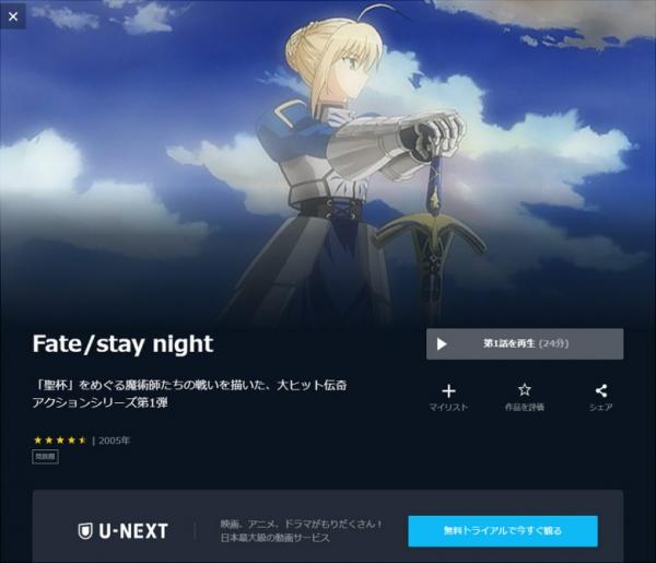 アニメ Fate Stay Night フェイト ステイナイト の動画を全話無料で視聴できる全選択肢 アニメ アニメ Vod比較