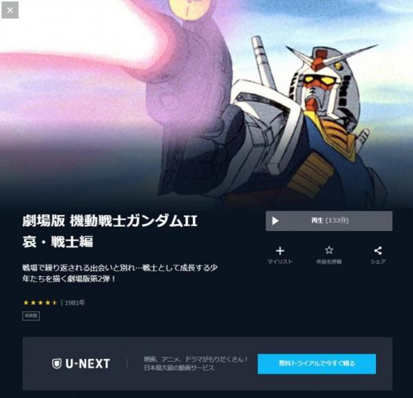 映画 劇場版 機動戦士ガンダムii 哀 戦士編の動画をフルで無料視聴できる配信サイトはここ アニメ アニメ Vod比較